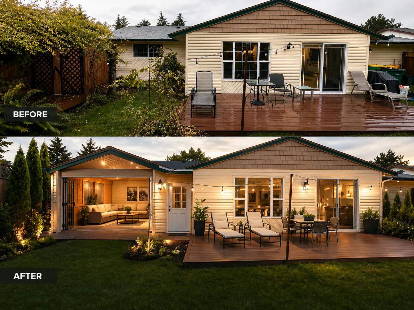 Backyard deck and ADU addition — before and after